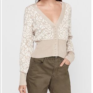 Express Leopard Print Blouson Sleeve Cardigan